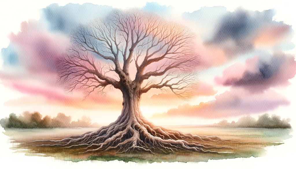 Cytaty o życiu. Samotne drzewo na tle kolorowego nieba. Life Coaching Wiktor Tokarski